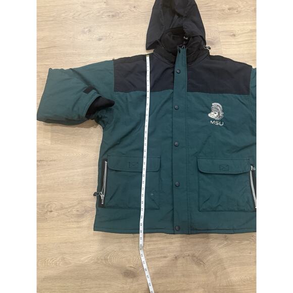 Vintage 90s Champion Michigan State MSU Jacket XL Green Black Sellout Hood Coat - Picture 6 of 11